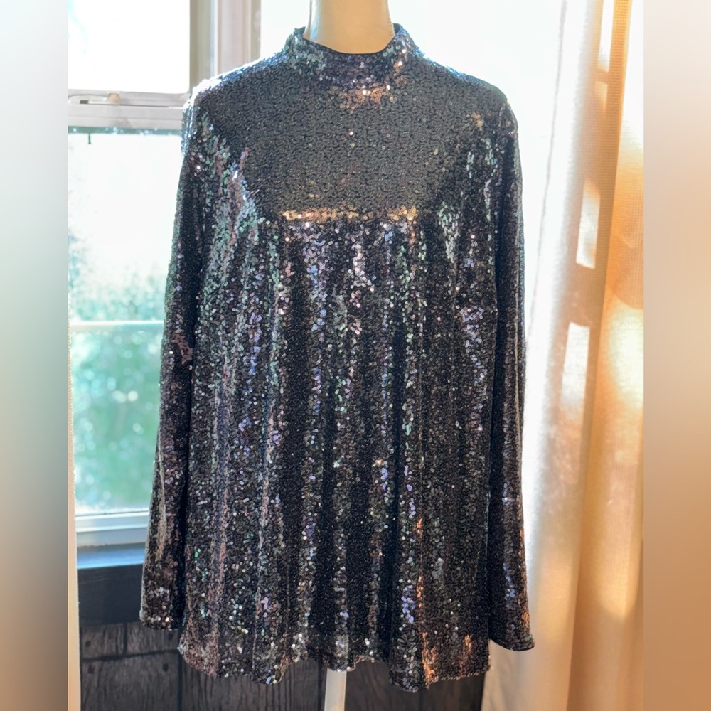 Lane Bryant Sparkling Black Sequin Blouse